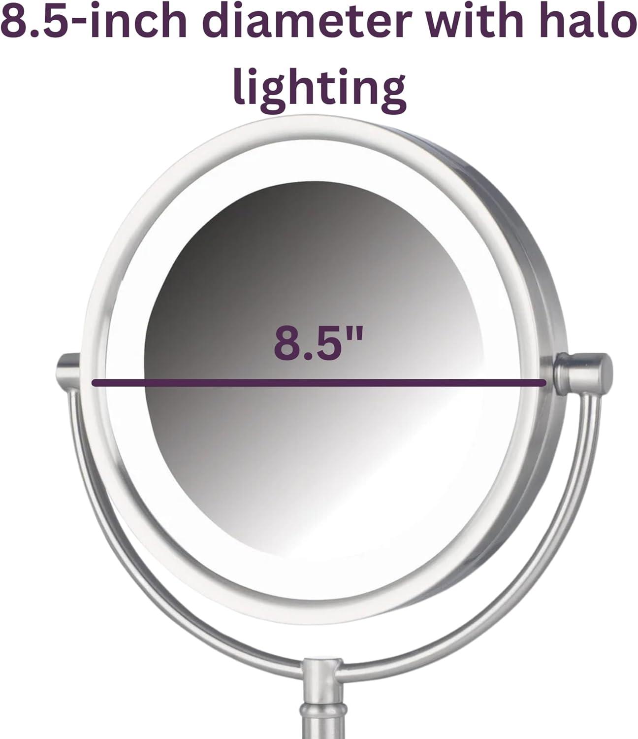 JERDON 8.5" Diameter LED Lighted Tabletop Makeup Mirror - 1X and 8X Magnification - Chrome Finish - Plug In - Model HL8808CL