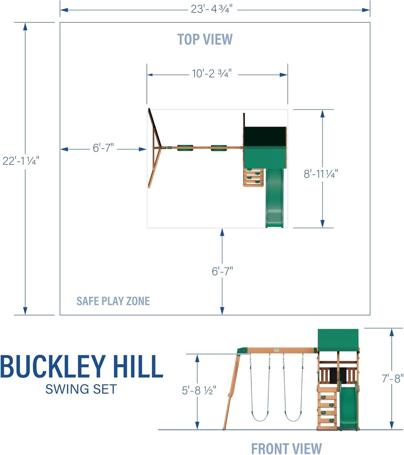 Buckley Hill Wooden Swing Set with Green Slide and Canopy