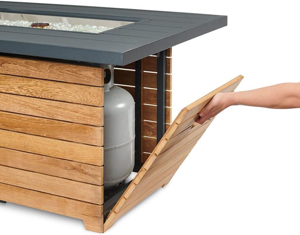 Outdoor GreatRoom Darien Fire Table, Aluminum & Teak, LP/NG, Spark, 42x30in.