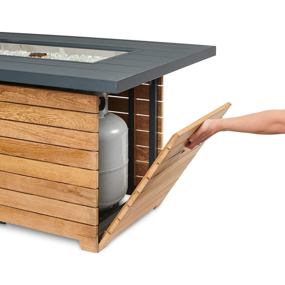 Outdoor GreatRoom Darien Fire Table, Aluminum & Teak, LP/NG, Spark, 42x30in.