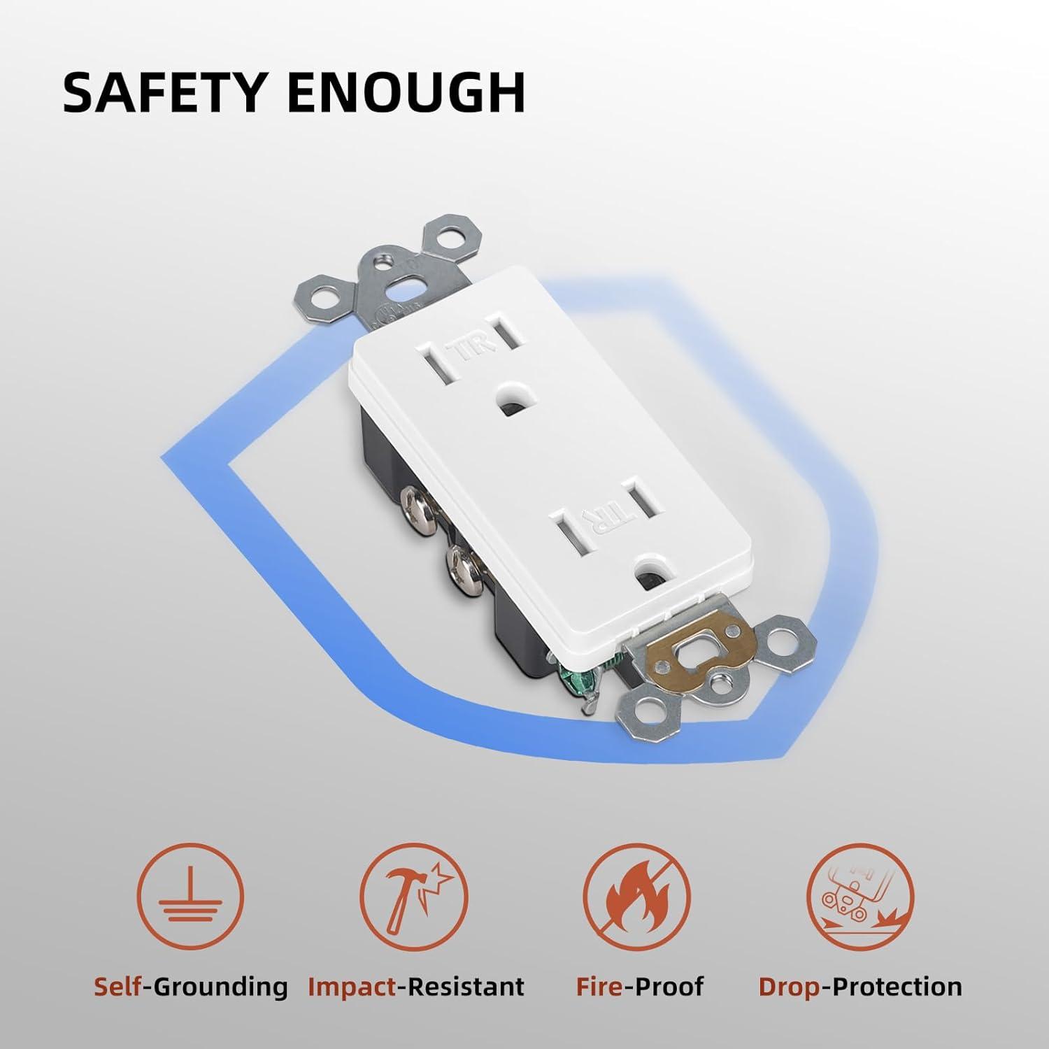 Maxxima Tamper Resistant Duplex Receptacle - Standard Decorative Electrical Wall Outlet 15A White, 3 Prong Outlet, Easy Install, Ideal for Contractors or Residential Use, UL Listed - 10 Pack