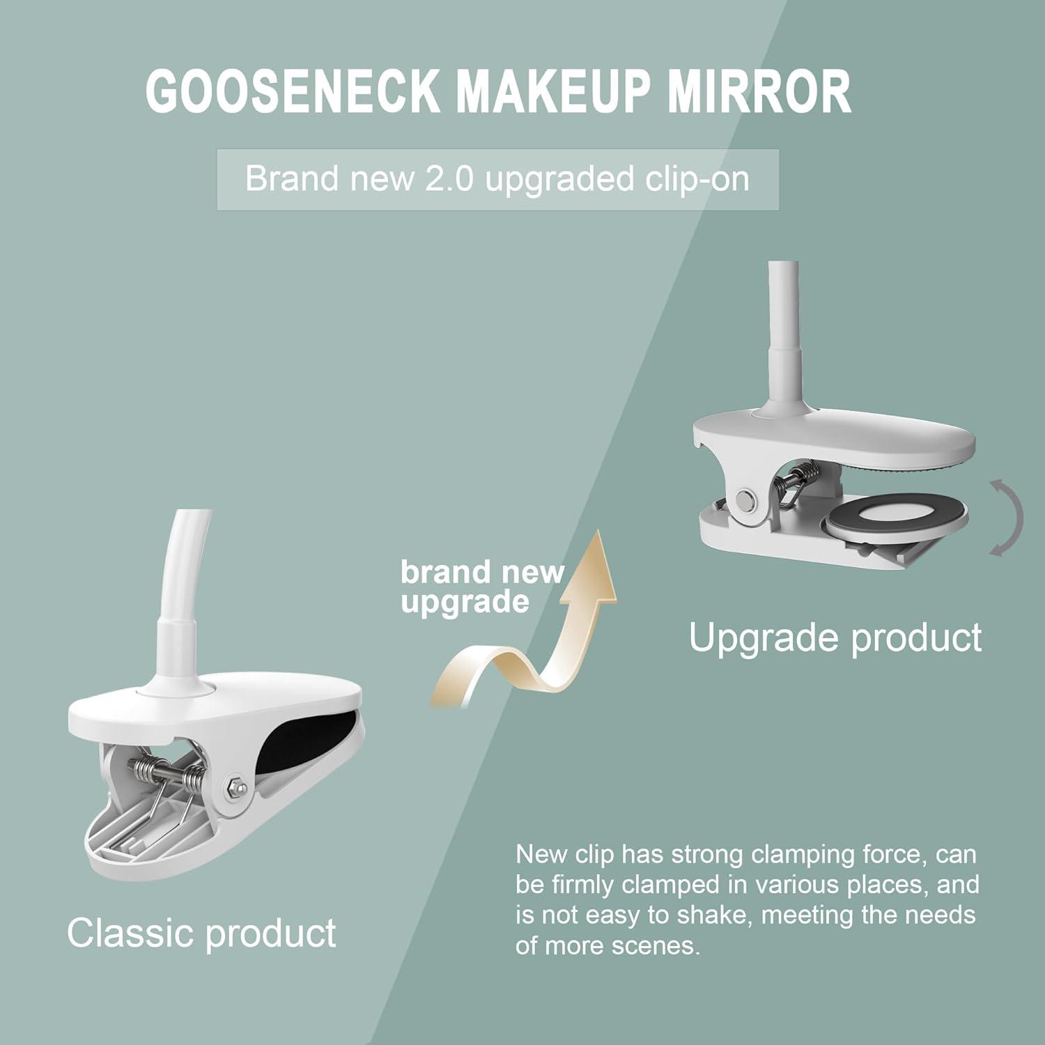 TUSHENGTU 6.5" White Swan-Neck Clamp Mirror , LED Vanity Mirror , USB Charging,360° Rotation