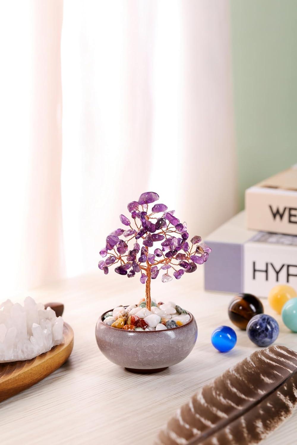 Amethyst Crystal Tree Natural Reiki Healing Crystal Gemstone Bonsai Money Tree Feng Shui Crystal Tree for Home Decor