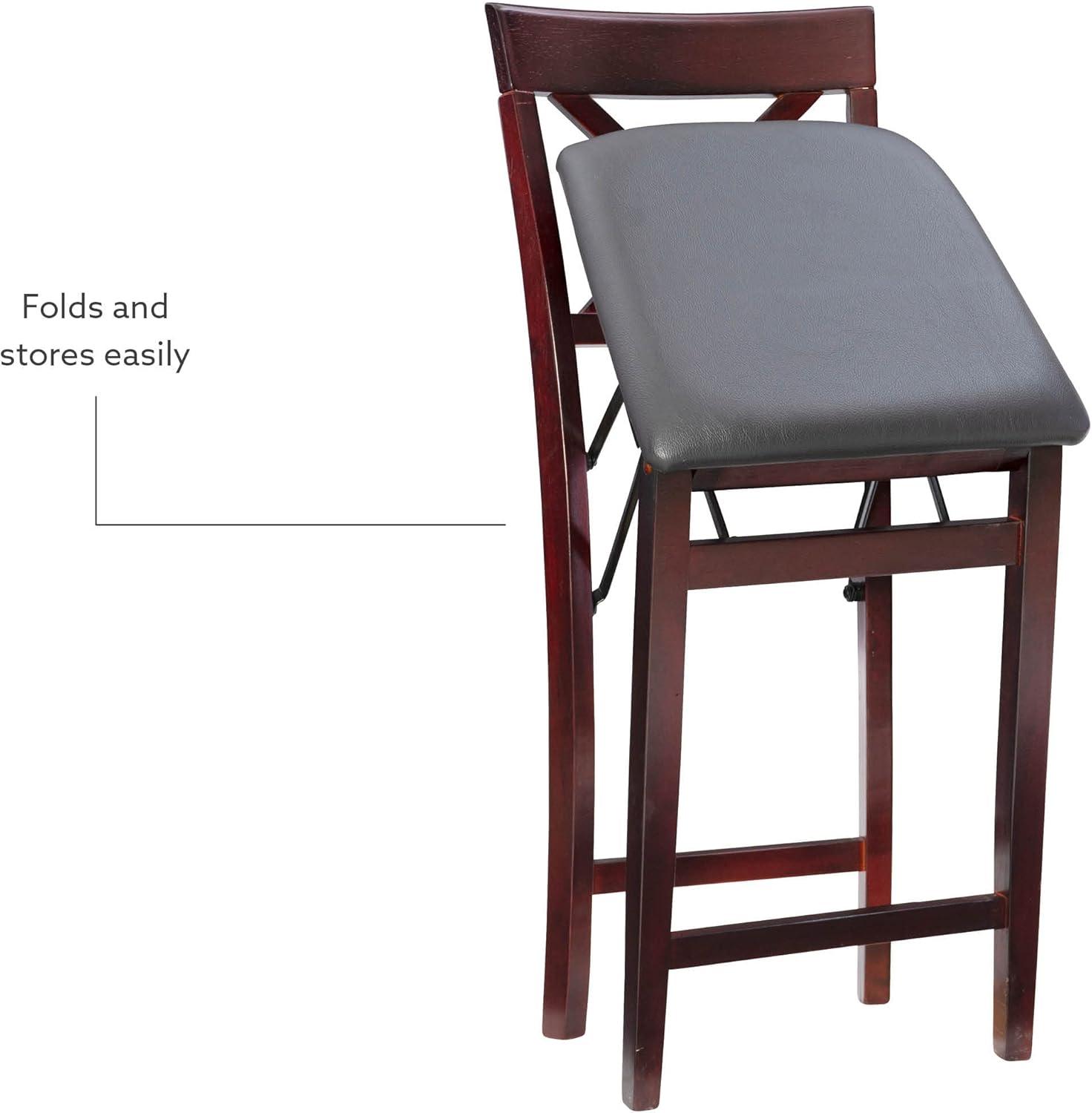 Triena X Back Faux Leather Folding Counter Height Barstool Espresso - Linon: Padded Seat, 24" High