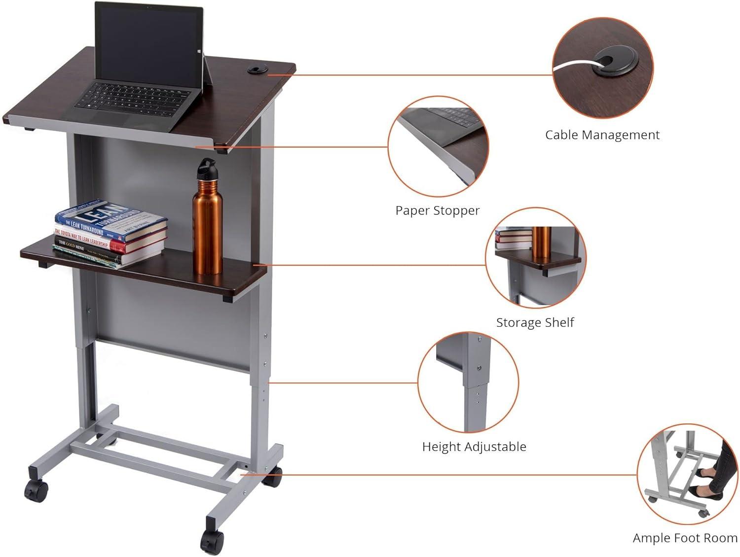 Stand Up Desk Store Mobile Adjustable Height Rolling Lectern Podium with Heavy Duty Steel Frame