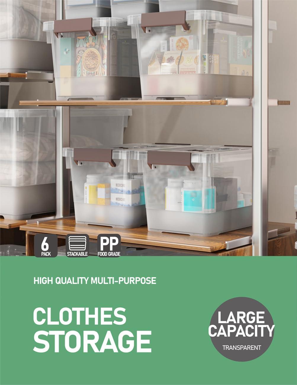 Clear Stackable Plastic Storage Boxes with Lids, 6-Pack, 5 Liters