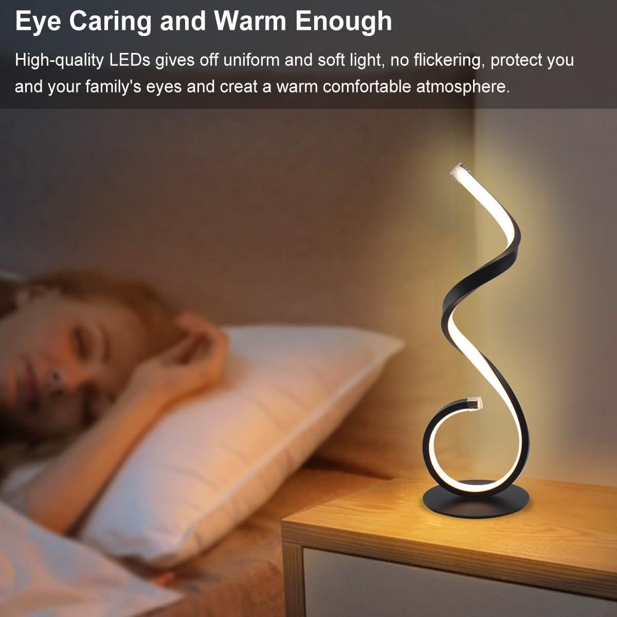 Modern Spiral LED Table Lamp, Stepless Dimmable Bedside Table Lamps for Bedroom, 10W LED Desk Lamp 3 Color Modes Desk Light Reading Office Lamps for Nightstand, Living Room- Silver