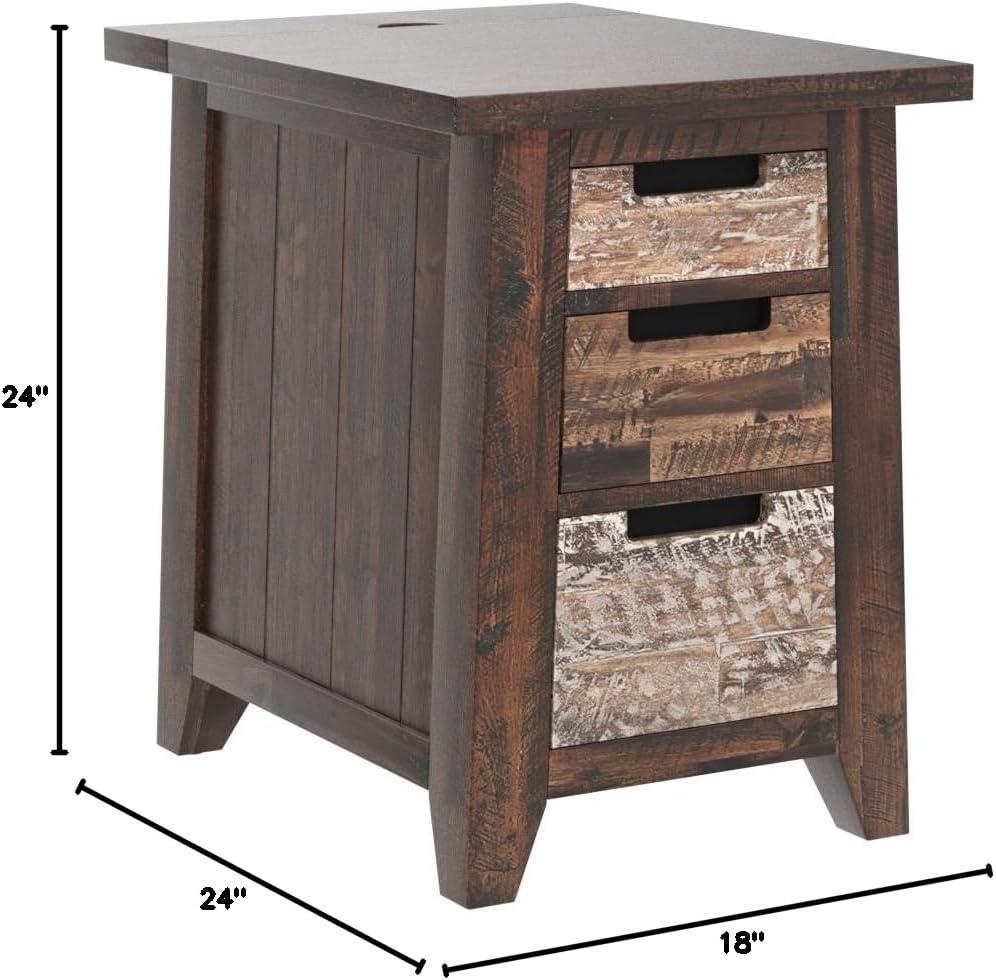 Jofran Painted Canyon Rustic Solid Acacia USB Charging End Table