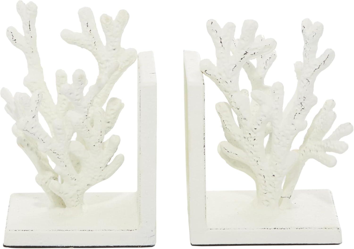 DecMode 5" Coral White Metal Bookends (Set of 2)