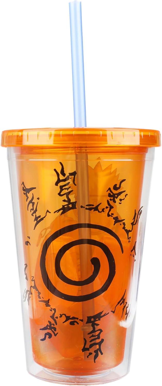 Naruto 16 Oz. Acrylic Cup With Reusable Staw and Ice Cubes