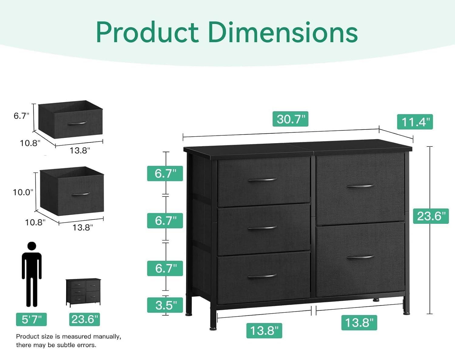 Black Polished Fabric Dresser with Extra Deep Drawer