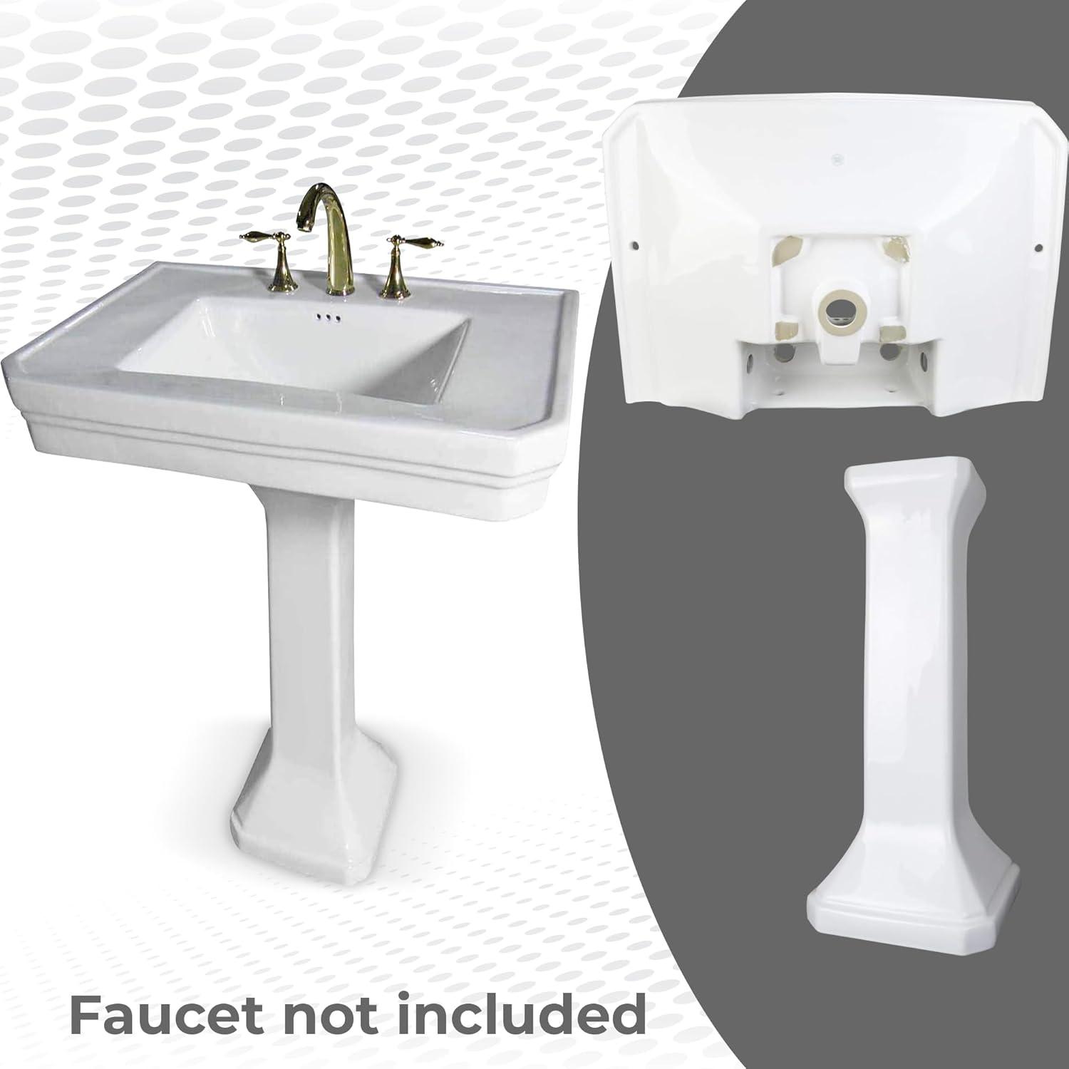 Victorian 32" Large Pedestal Bathroom Sink Heavy Duty Porcelain Pre-Drilled Widespread Faucet Holes w/Overflow Renovator's Supply