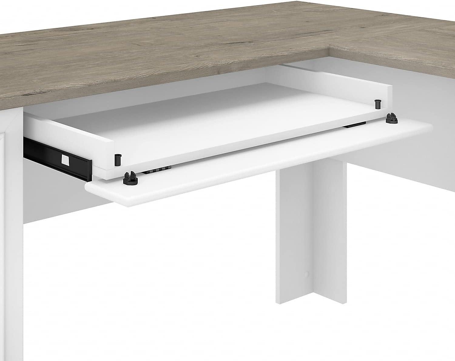 Fairview L Desk 4 Pc Set with Storage in White and Gray - Engineered Wood