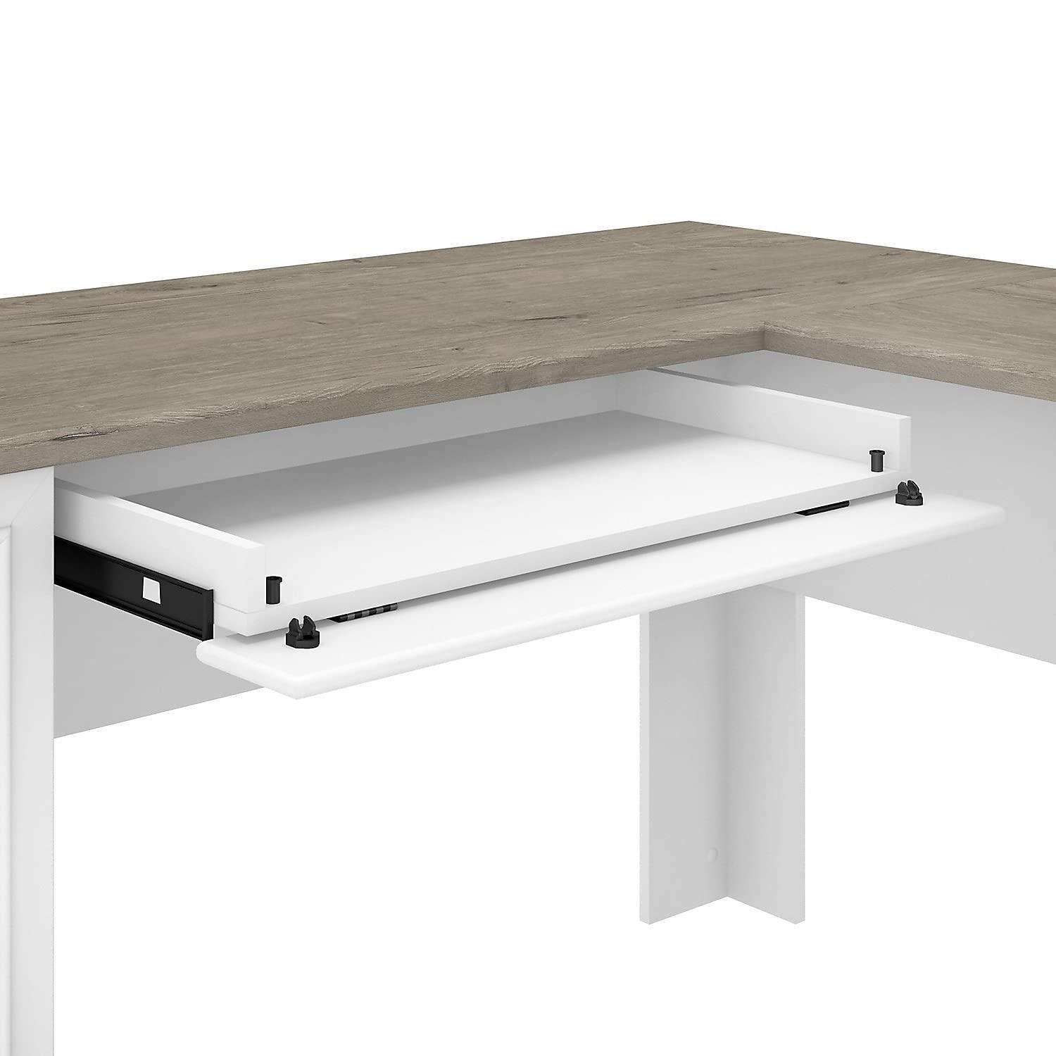 Fairview L Desk 4 Pc Set with Storage in White and Gray - Engineered Wood