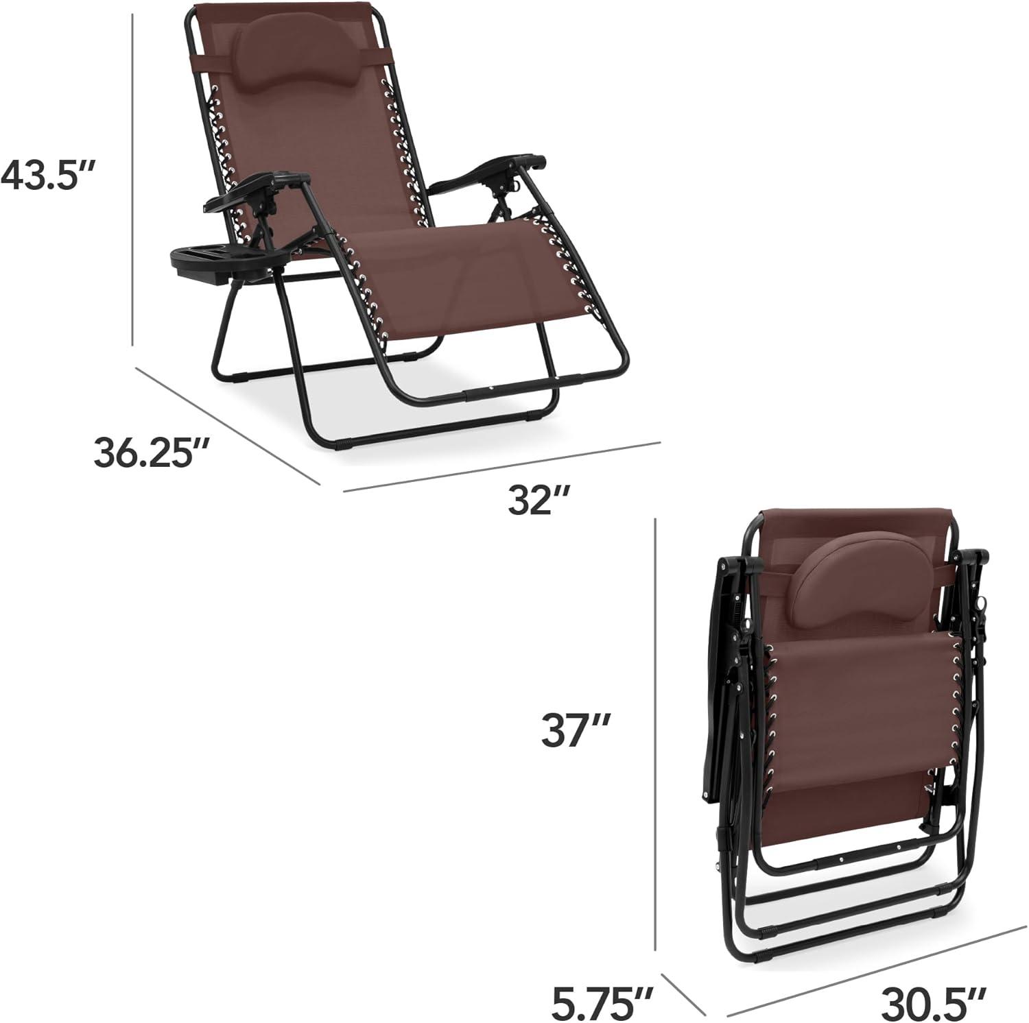 Best Choice Products Oversized Zero Gravity Chair, Folding Outdoor Patio Recliner w/ Cup Holder - Brown