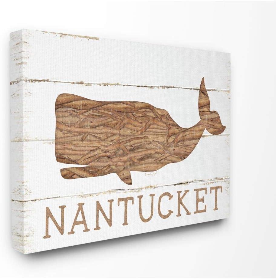 Nantucket Whale Rustic Brown and White Canvas Wall Art