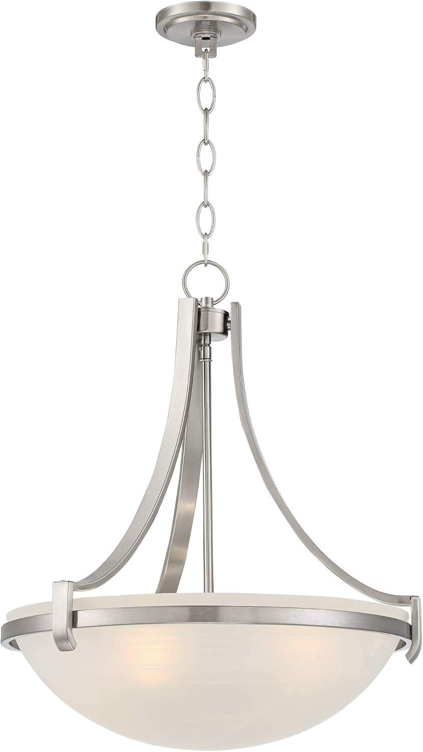 Regency Hill Mallot Brushed Nickel Pendant Chandelier 20" Wide Industrial Champagne Glass Bowl Shade 4-Light Fixture for Dining Room Kitchen Island