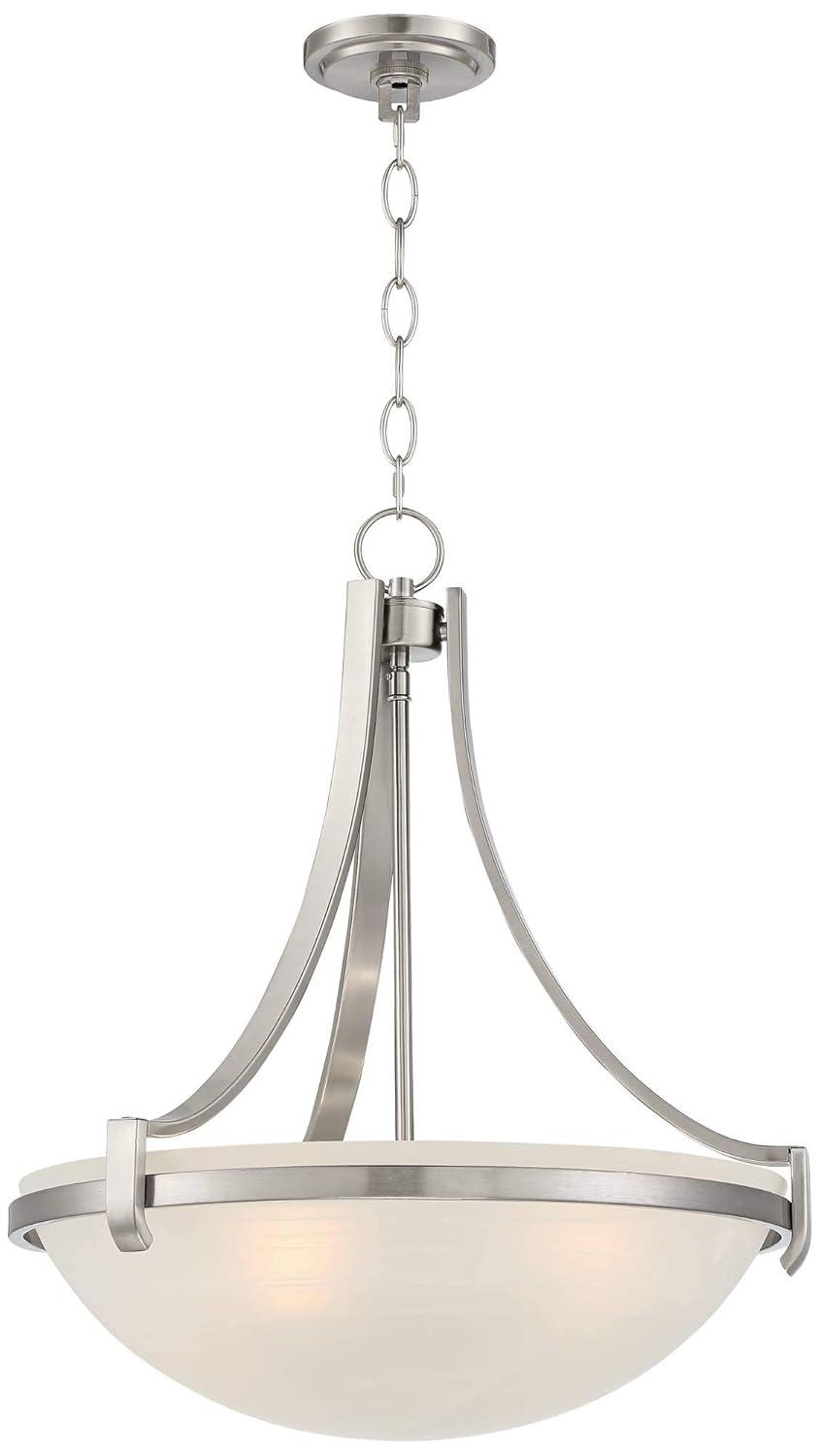 Regency Hill Mallot Brushed Nickel Pendant Chandelier 20" Wide Industrial Champagne Glass Bowl Shade 4-Light Fixture for Dining Room Kitchen Island