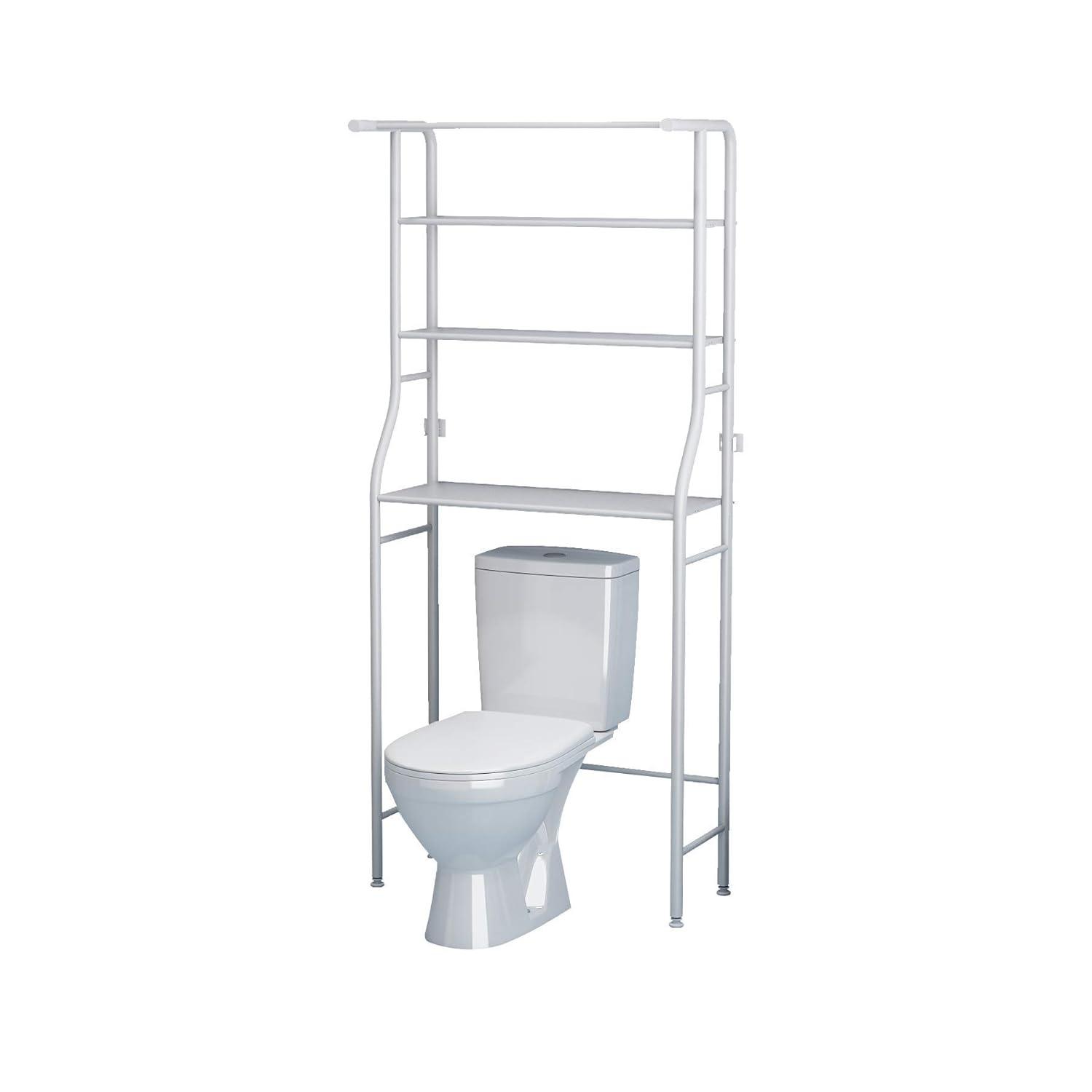 UDEAR 3-Tier Over The Toilet Rack,Bathroom Shelf Space Saver,Corner Stand Storage Organizer Accessories,The Washing Machine,with Hanging Rod,Tower Shelf,White