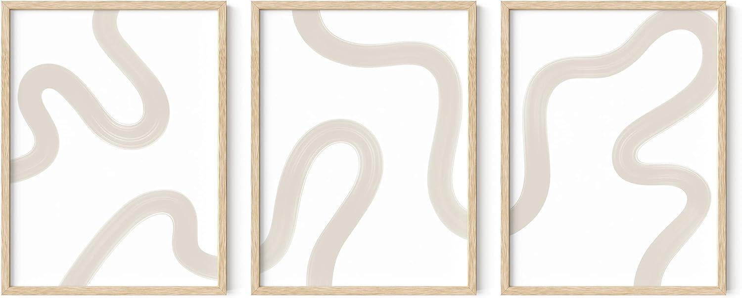 HAUS AND HUES Neutral Wall Art - Set of 3 Beige Wall Art Geometric Wall Decor, Boho Wall Art Neutral Wall Decor, Abstract Wall Art for Living Room Boho Pictures Modern Wall Art (Framed Beige 12x16)