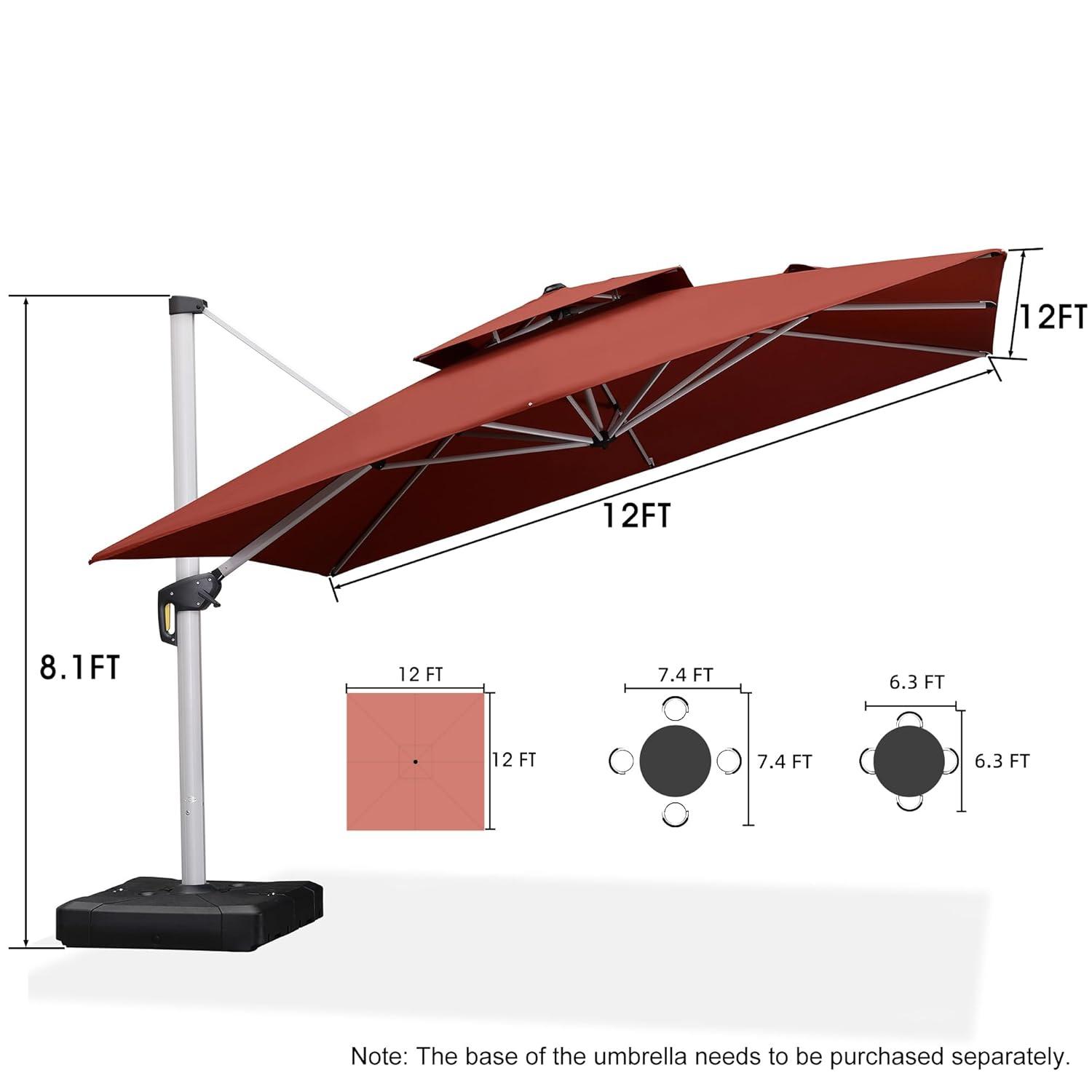 PURPLE LEAF 12 Feet Double Top Deluxe Square Patio Umbrella Offset Hanging Umbrella Cantilever Outdoor Market Umbrella Garden, Black