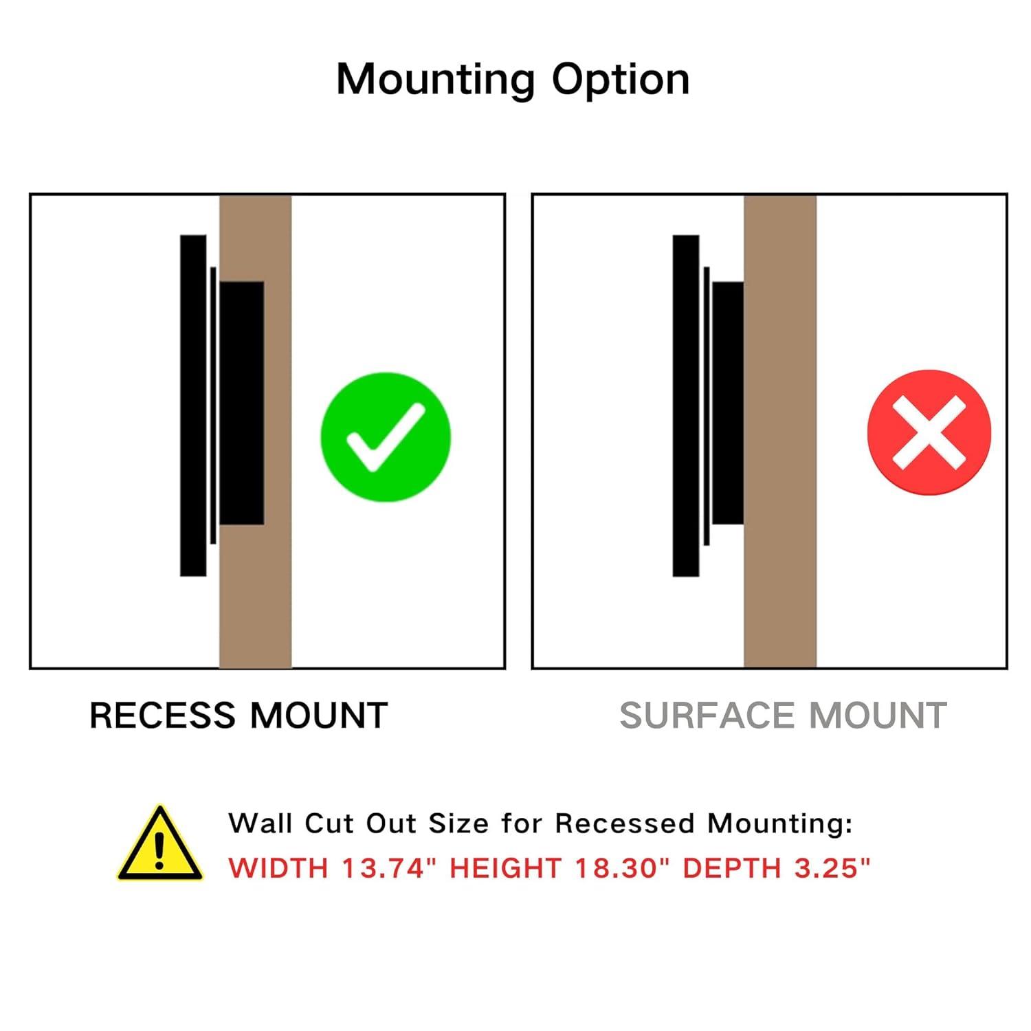 TEHOME Farmhouse 16 in. W x 24 in. H Small Recessed Metal Rectangular Bathroom Medicine Cabinets with Mirror in Matt Black