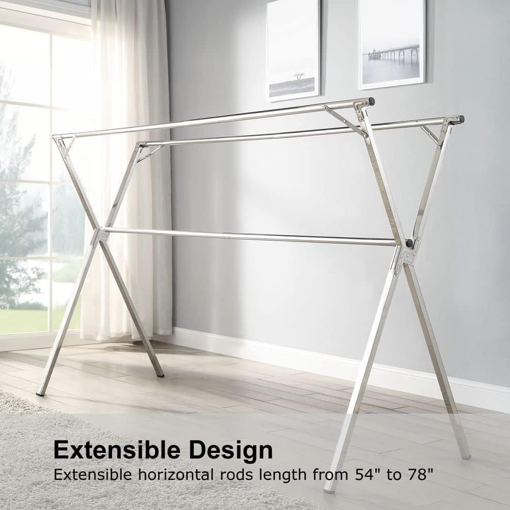 Clothes Drying Rack for Laundry Foldable,Stainless Steel Laundry Drying Rack for Indoor Outdoor,Foldable Easy Storage Clothes Rack for Drying, Garment Rack Space Saving, 63 Inches