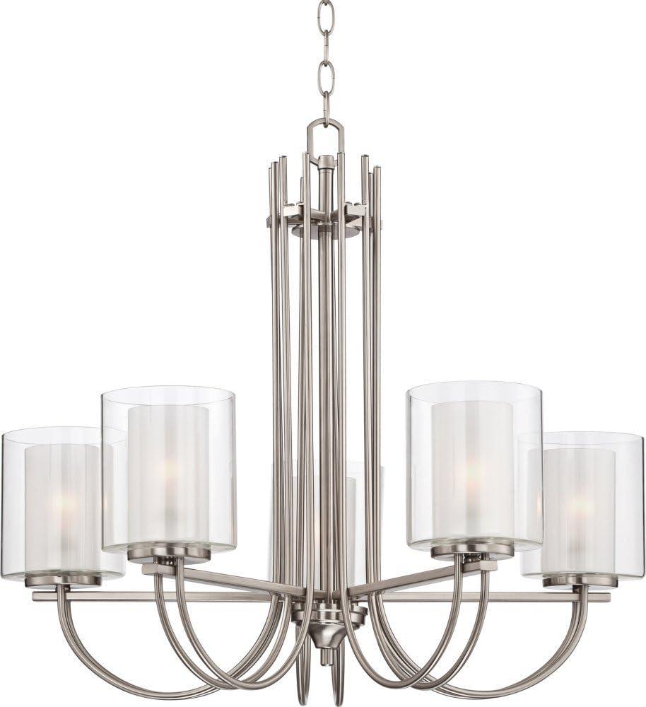 Possini Euro Design Melody Brushed Nickel Pendant Chandelier 26 3/4" Wide Modern Clear Outer Frosted Inner Glass 5-Light Fixture for Dining Room House