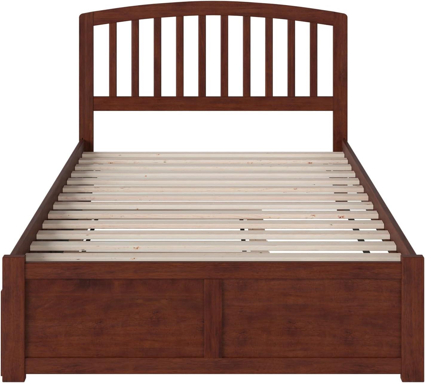 Walnut Full Size Platform Bed with Trundle and Slat Headboard