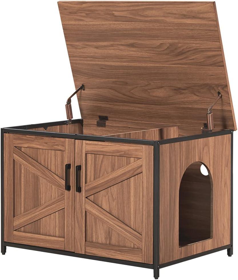 unipaws Cat Litter Box Enclosure - Top Opening - Walnut