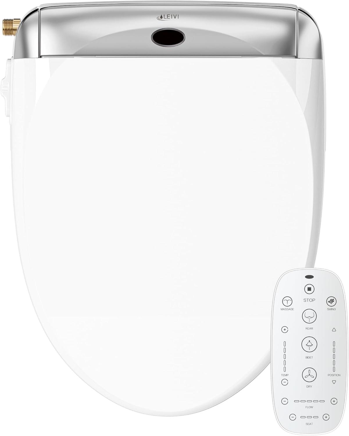 LEIVI Smart Bidet Toilet Seat with Wireless Remote and Side Panel, Multiple Spray Modes, Adjustable Heated Seat, Warm Water and Air Dryer, Auto LED Nightlight, Elongated