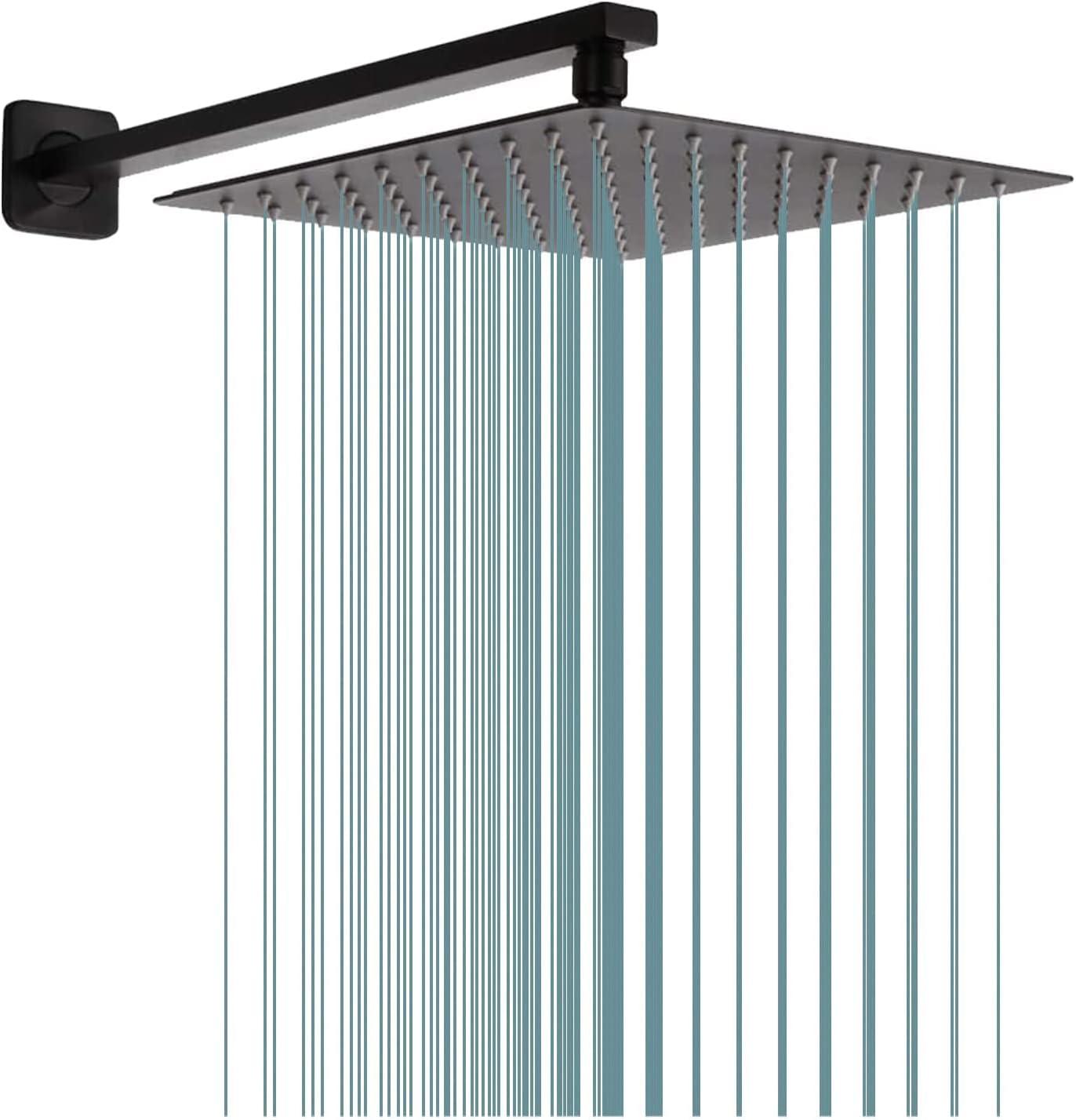 Large Black Stainless Steel Square Rain Shower Head