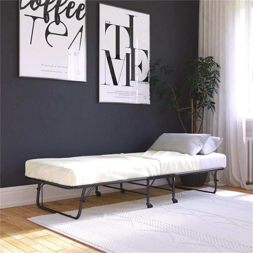 DHP Levy Folding Guest Bed with Metal Frame & 4 Inch Mattress, Twin, Black