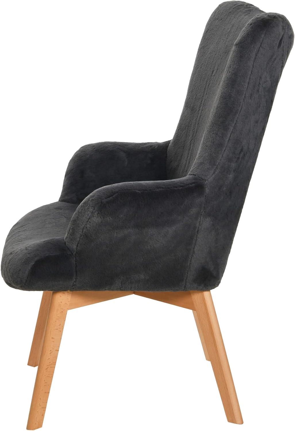 Storied Home Napster Fuzzy Plush Upholstery Wingback Arm Chair with Solid Wood Legs, Dark Grey and Natural