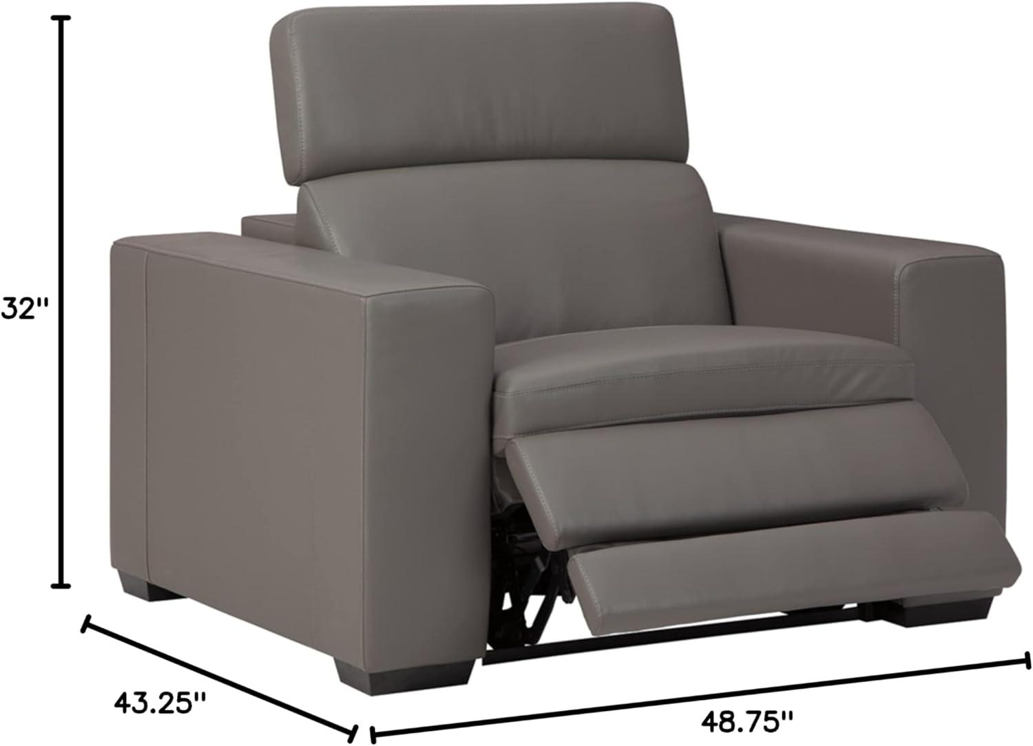 Ashley Furniture Texline Leather Power Recliner with Headrest in Gray