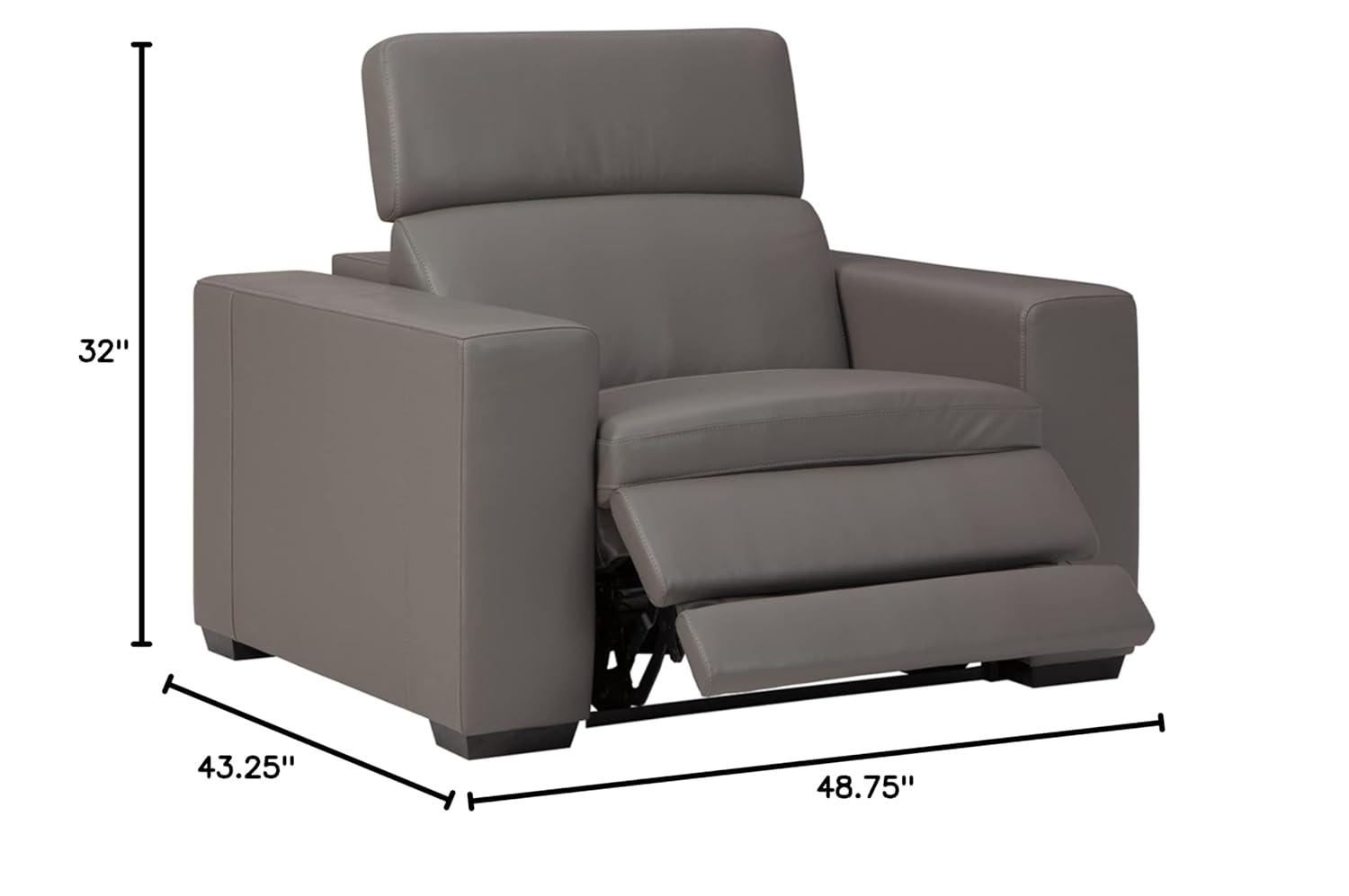 Signature Design by Ashley Texline Leather Power Recliner with Headrest in Gray