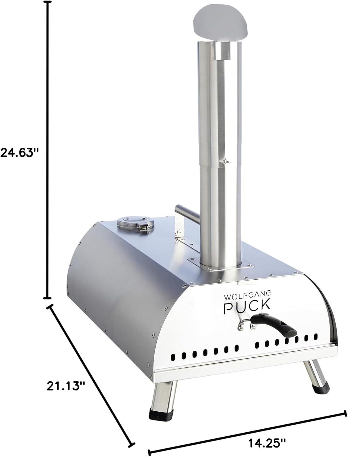 Wolfgang Puck Outdoor Pizza Oven, Durable Stainless Steel, Portable Pizza Oven, Compact Storage, Pellet Pizza Oven Silver