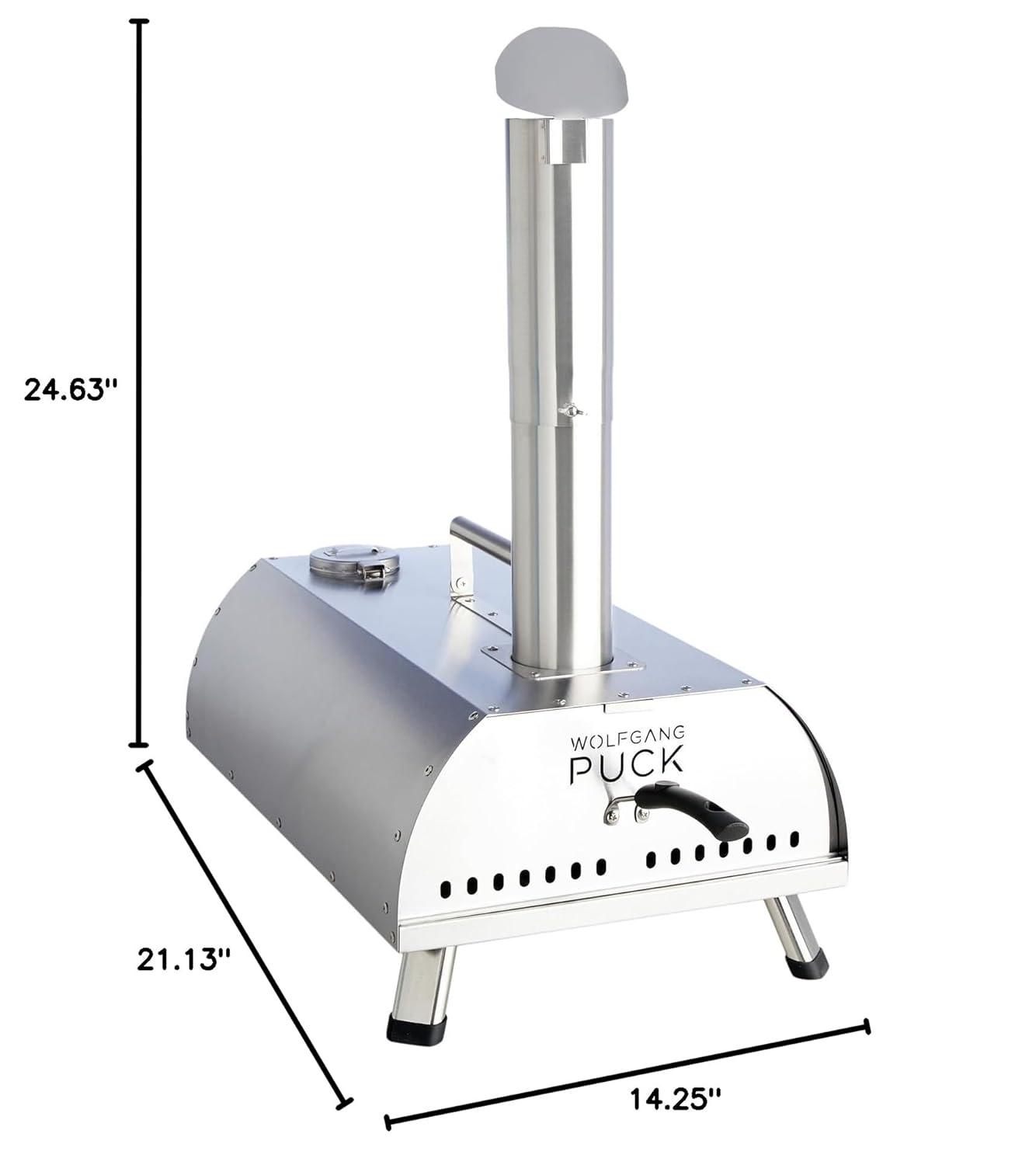Wolfgang Puck Outdoor Pizza Oven, Durable Stainless Steel, Portable Pizza Oven, Compact Storage, Pellet Pizza Oven Silver