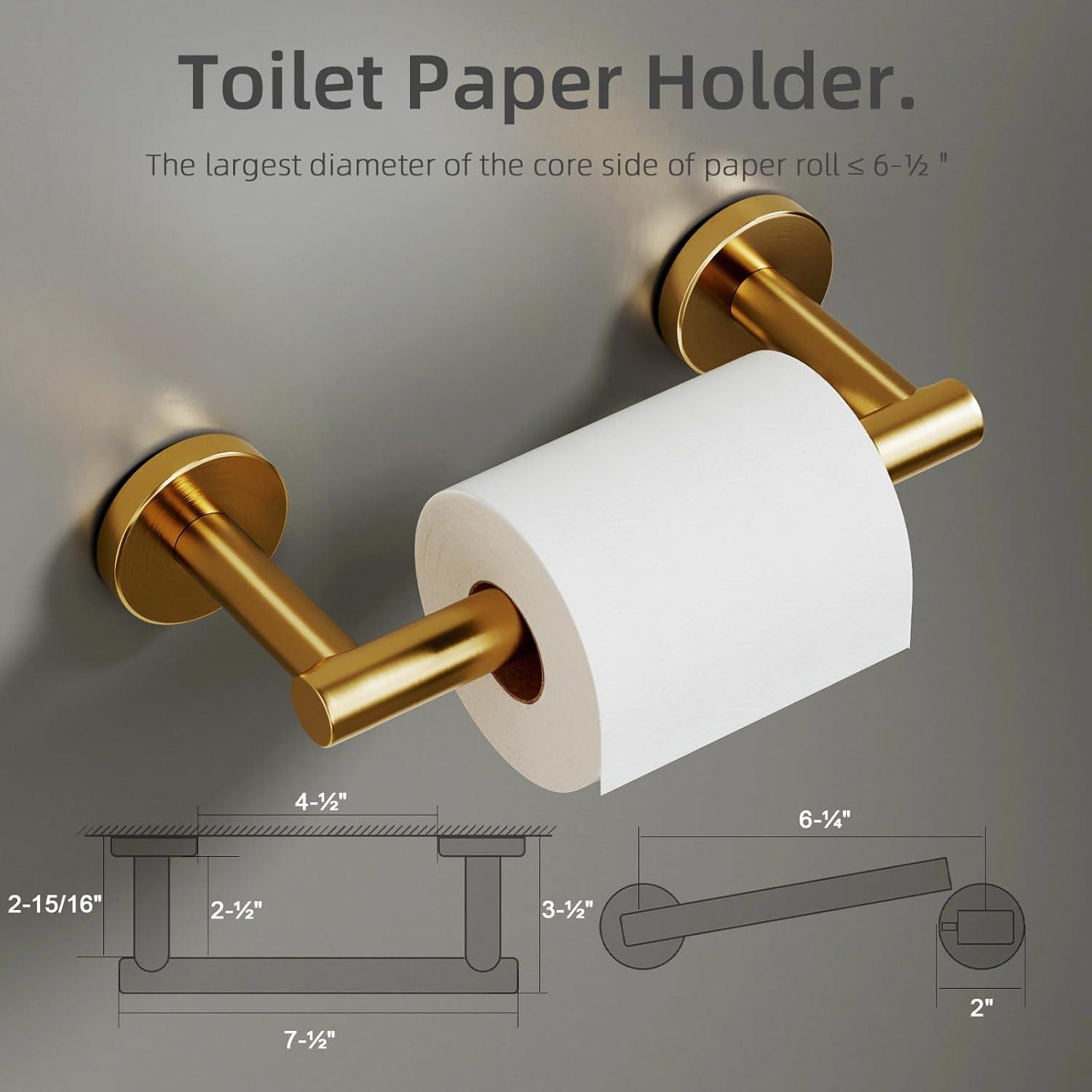 MOGFCT Toilet Paper Holder Brushed Gold Wall Mounted, Double Post Pivoting Toilet Paper Holder SUS 304 Stainless Steel Bathroom