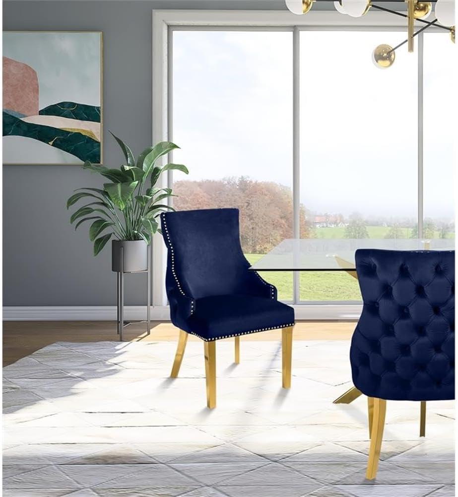 Meridian Furniture Tuft Navy Velvet Dining Chair in Gold Finish (Set of 2)