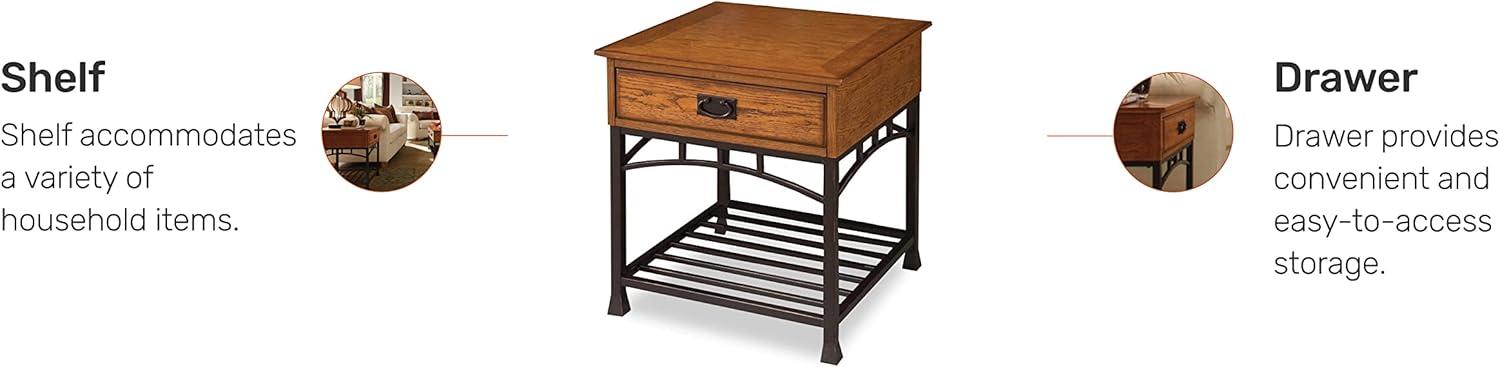 Modern Craftsman End Table - Poplar Solid, Oak Veneer, Distressed Finish, Convenient Storage