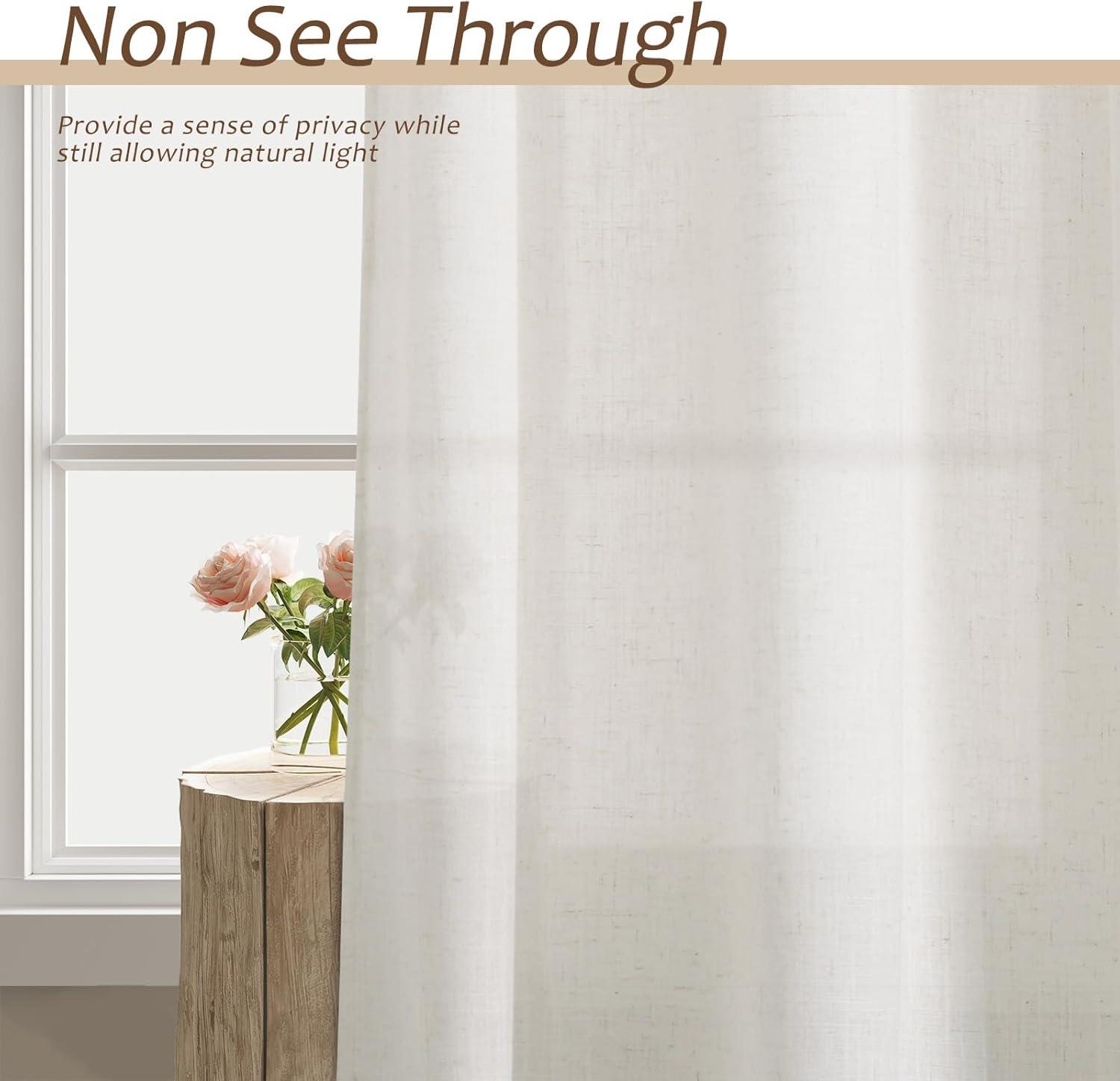 Ivory Linen Light-Filtering Back Tab Curtains 96 Inches Long