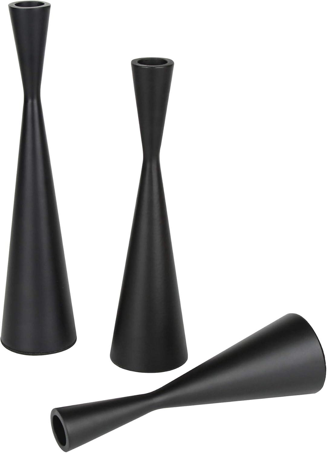 Set of 3 Black Metal Taper Candlestick Holders