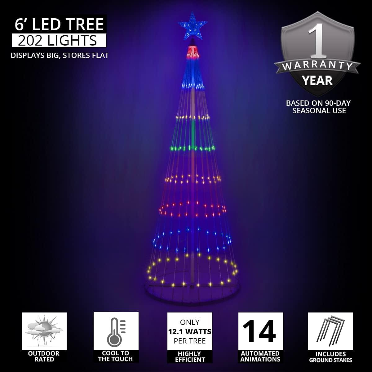 Wintergreen Lighting 6ft Multicolor Outdoor Christmas Light Show Cone Tree, 14-Function LED Outdoor Christmas Decoration