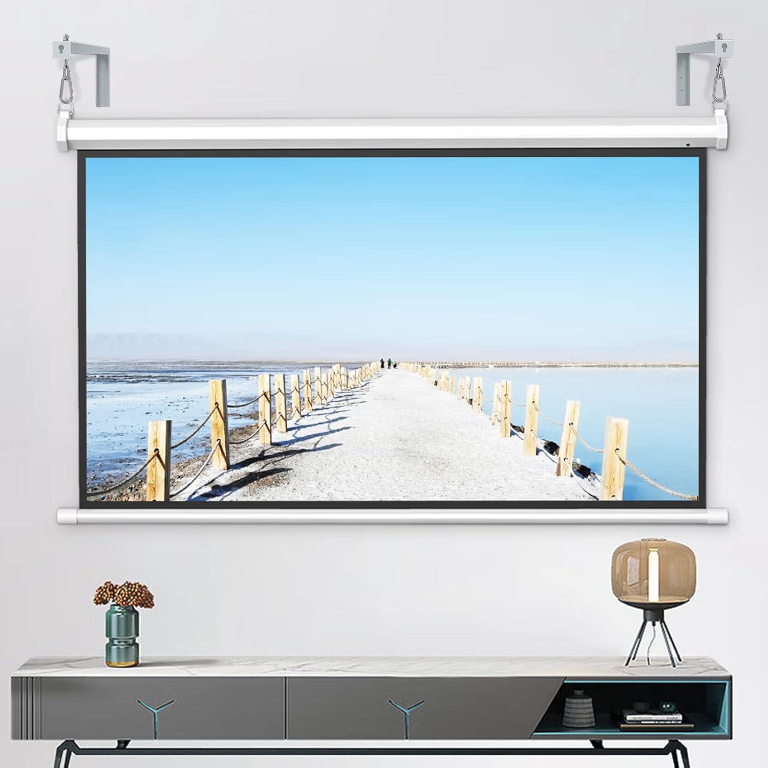 WALI Universal Projector Screen Ceiling Mount, Wall Hanging Mount L-Brackets, 12 inch Adjustable Extension with Hook Kit, Perfect Projector Screen Placement Hold up to 80 lbs (PSM001XL-W), White