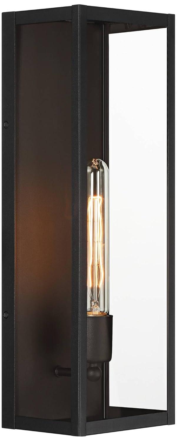 John Timberland Cornell 18" High Modern Box Outdoor Wall Light Fixture Mount Porch House Exterior Outside Edison Bulb Sand Black Clear Glass Shade