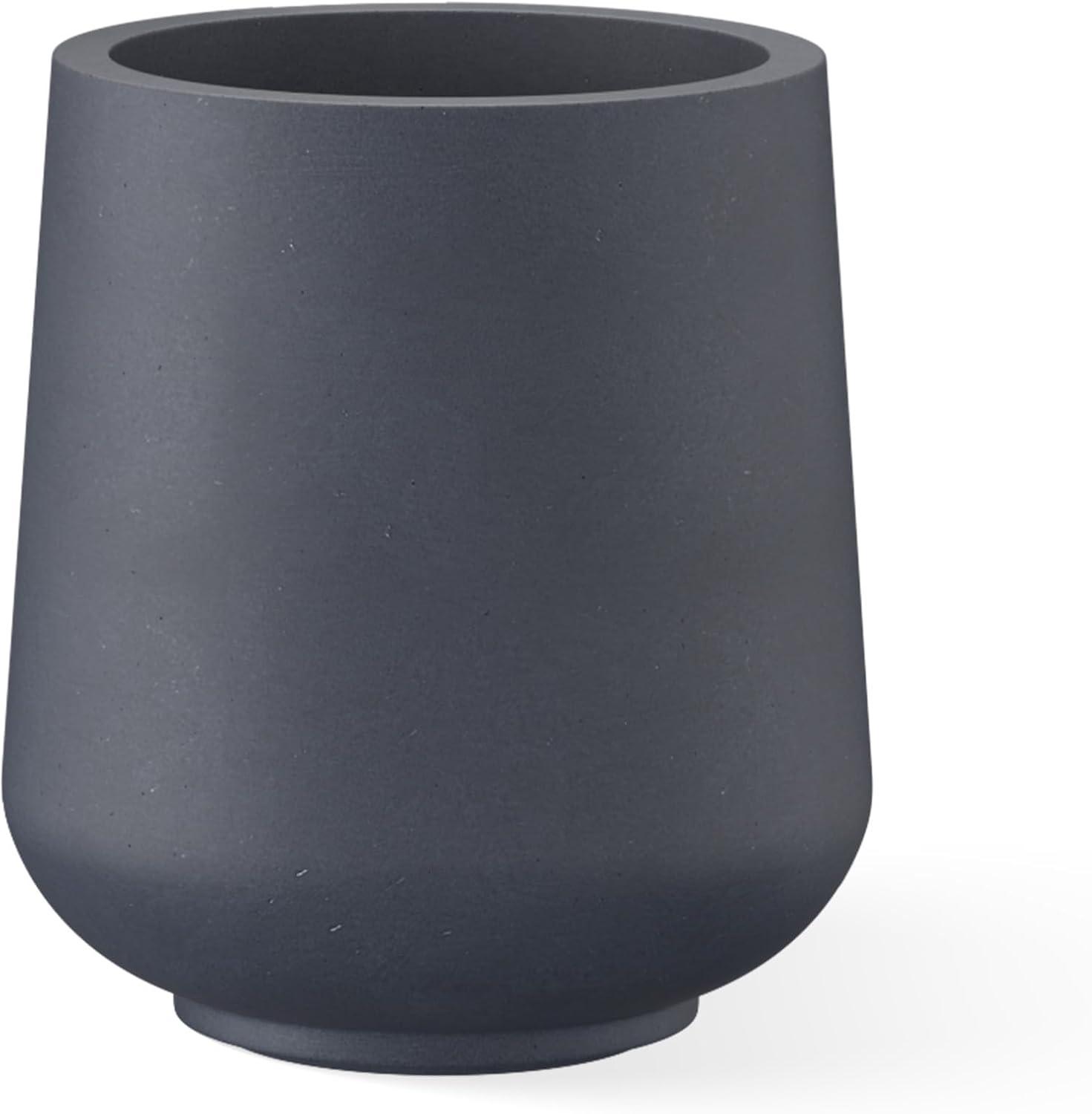 Charcoal Round Concrete Planter with Soft Curves, 20"