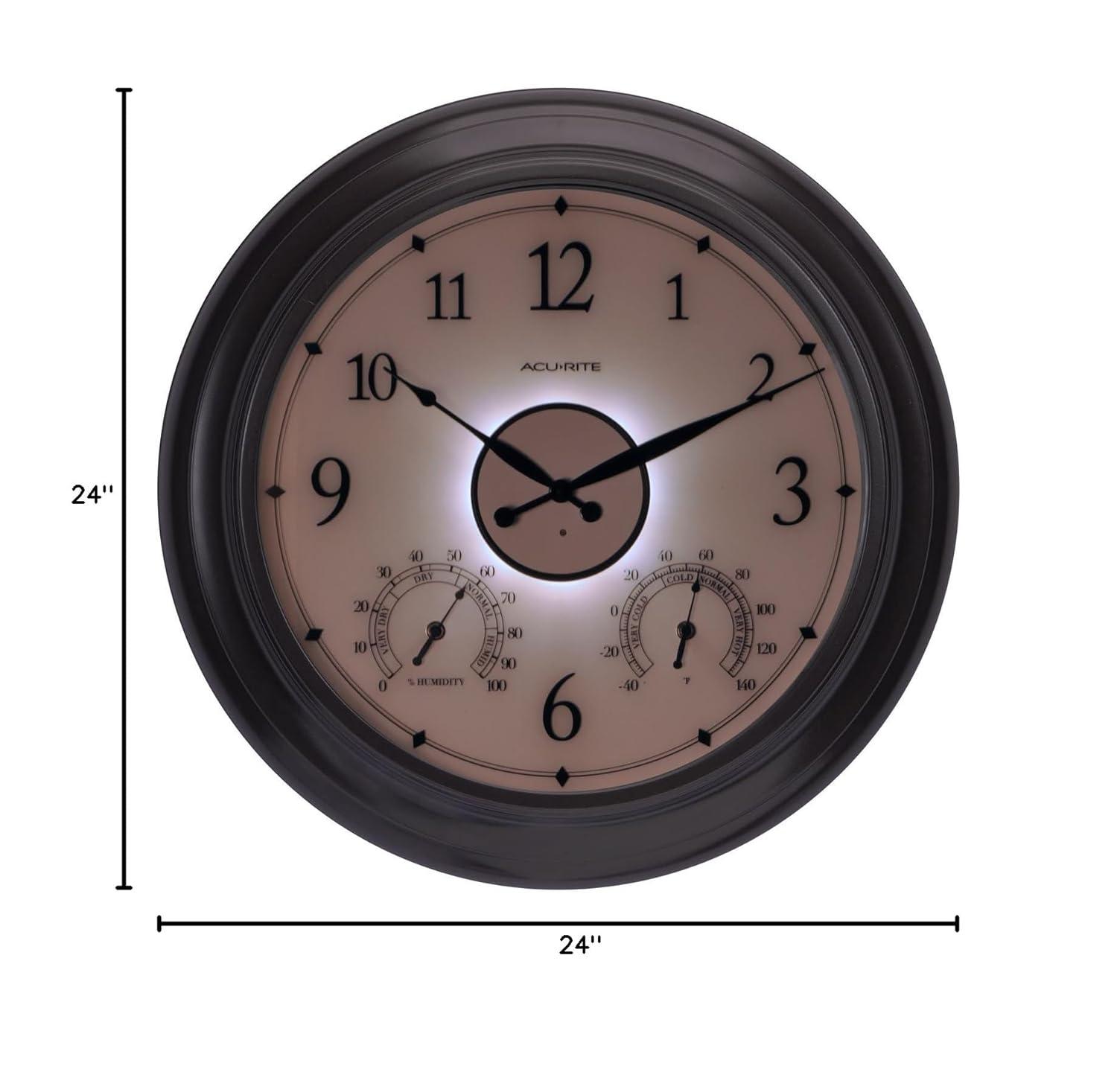 AcuRite 24-Inch, Illuminated LED Thermometer Clock with Temperature and Humidity for Outdoor or Indoor Use, Black (75133M)
