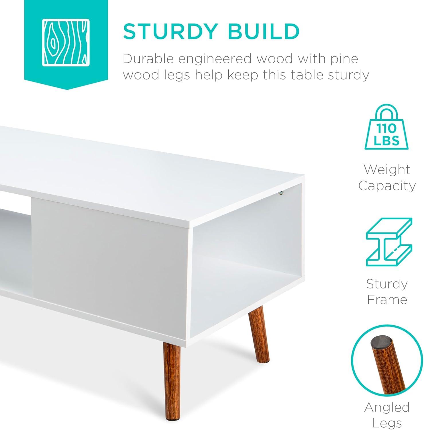 Best Choice Products Wooden Mid-Century Modern Coffee Accent Table Furniture w/ Open Storage Shelf - Brown