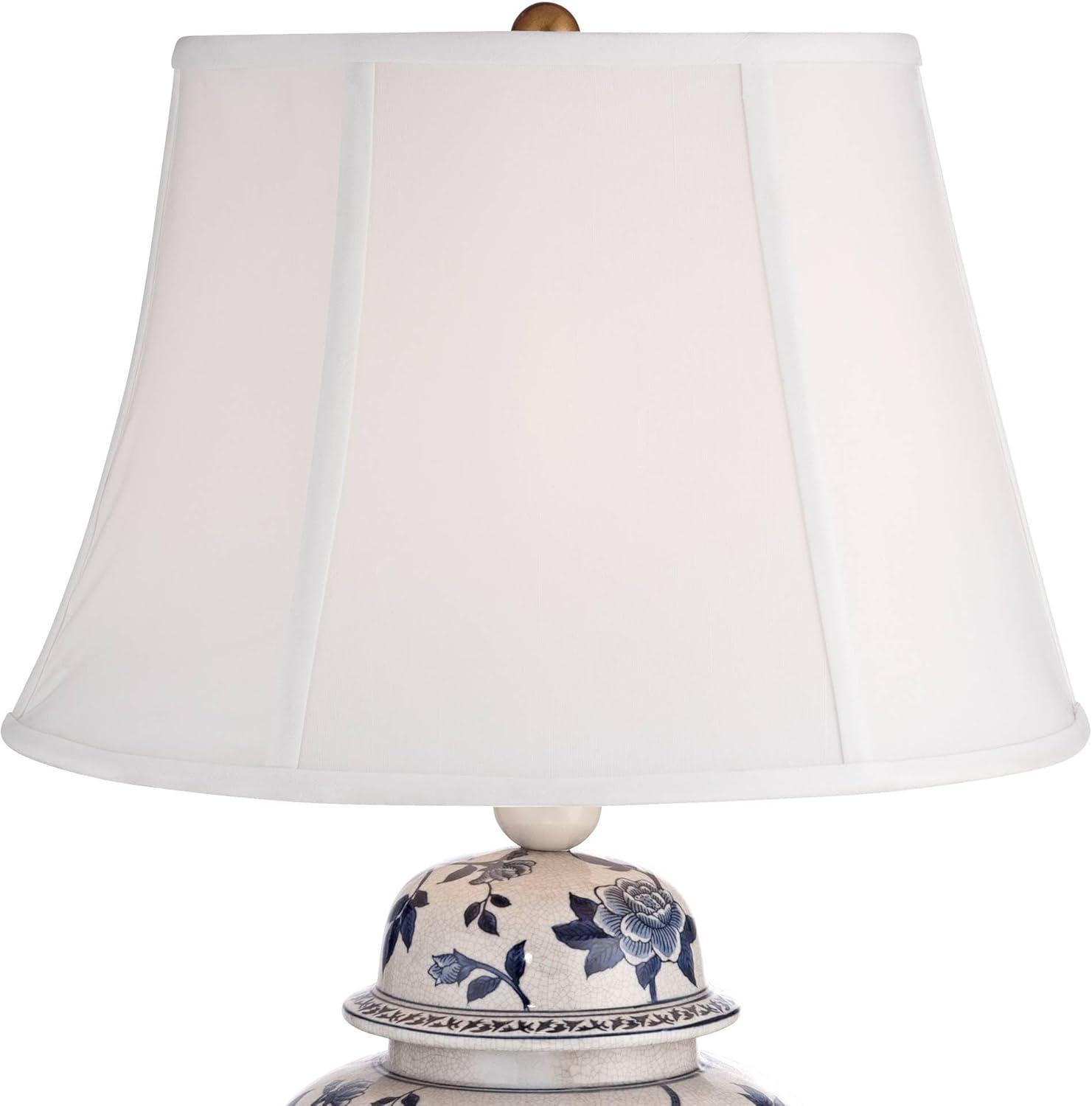 Barnes and Ivy Traditional Table Lamp 25" High Crackle Ceramic Blue and White Rose Vine Temple Jar White Bell Shade for Living Room Family